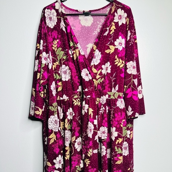 Torrid 4X Plum Floral Midi Dress V-Neck Stretch Waist Boho Chic - Picture 3 of 9